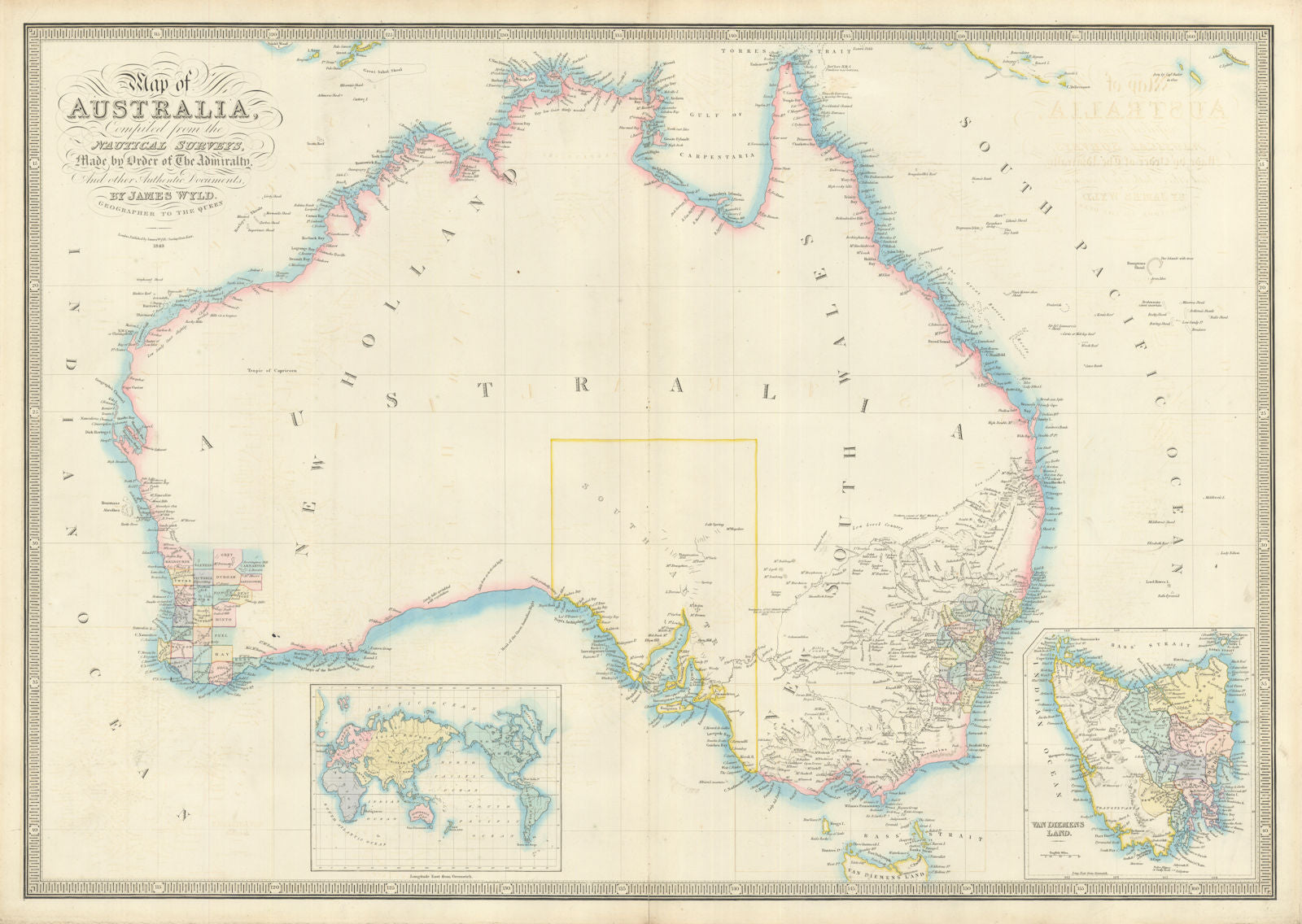 Map of Australia, Compiled from the Nautical Surveys… by James Wyld 1843